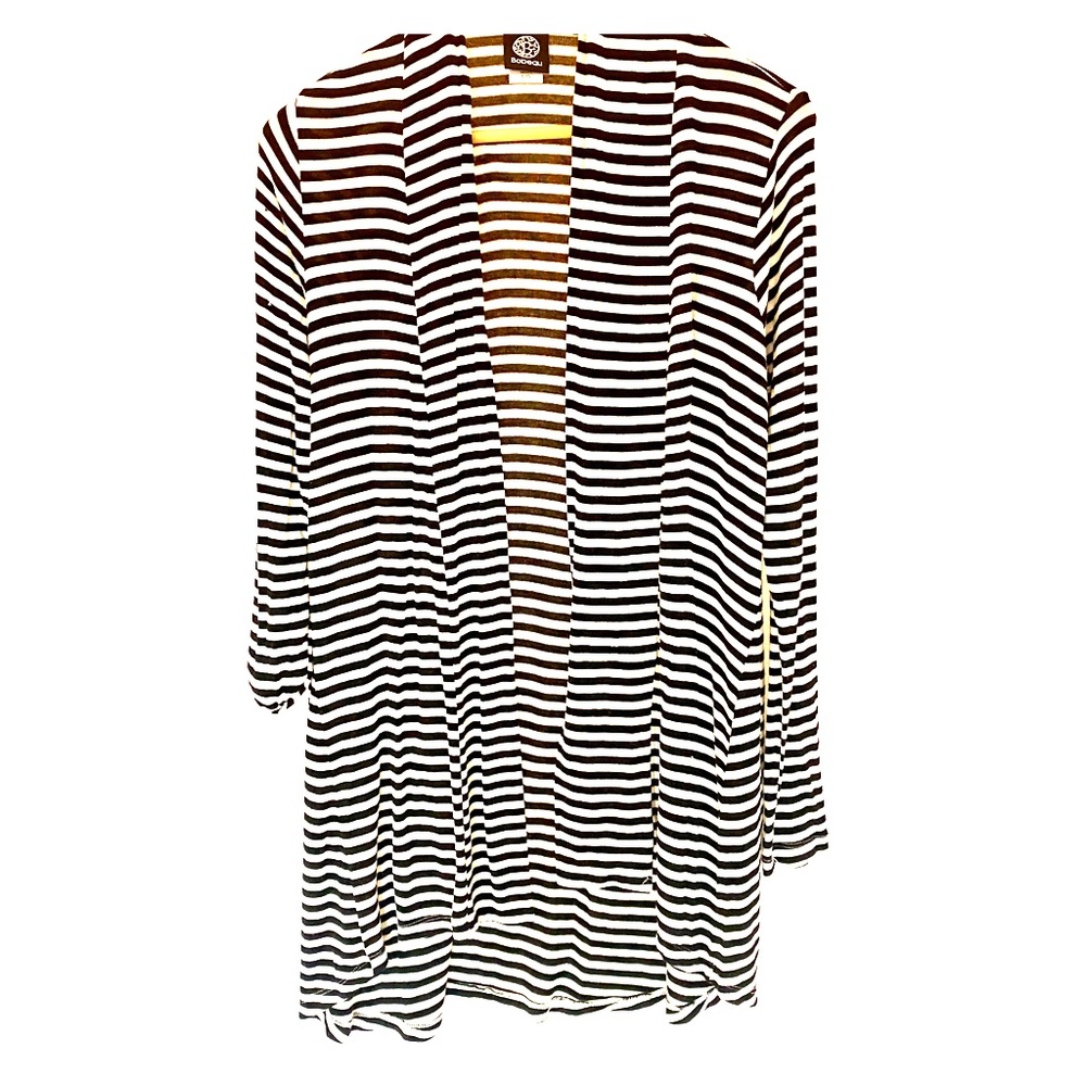 Bobeau Black White Striped Open Cardigan size L